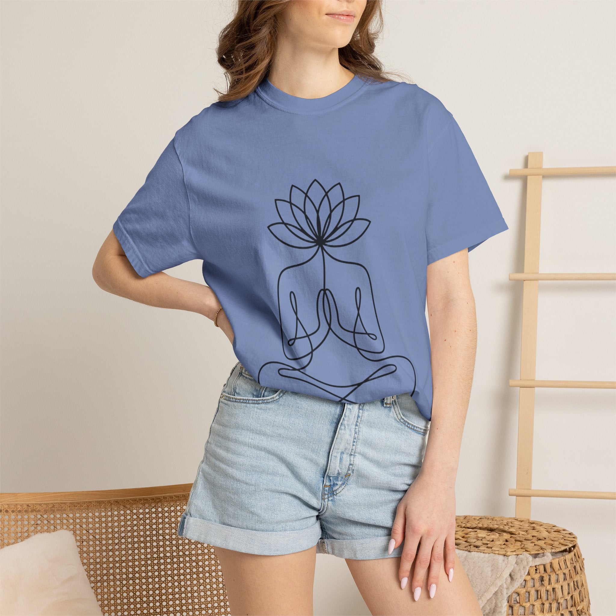 Lotus Flower Line Art Shirt, Minimalist Yoga T-Shirt, Breathe Meditation Tee, Continuous Line Lotus Tattoo Style Gift