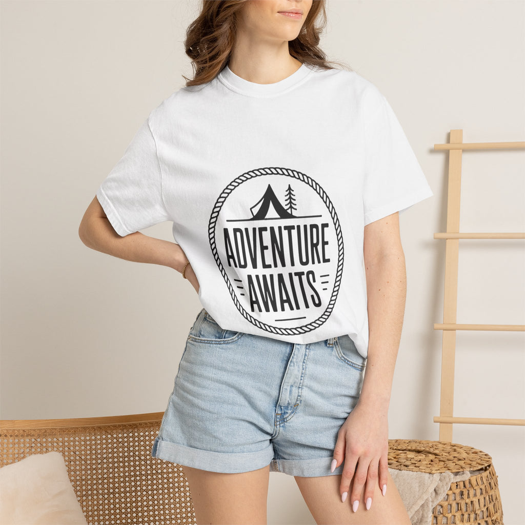 Adventure Awaits Camp Badge Shirt, Vintage Camping T-Shirt, Outdoor Lover Gift, Retro Hiking Tee, Pine Tree Nature Shirt