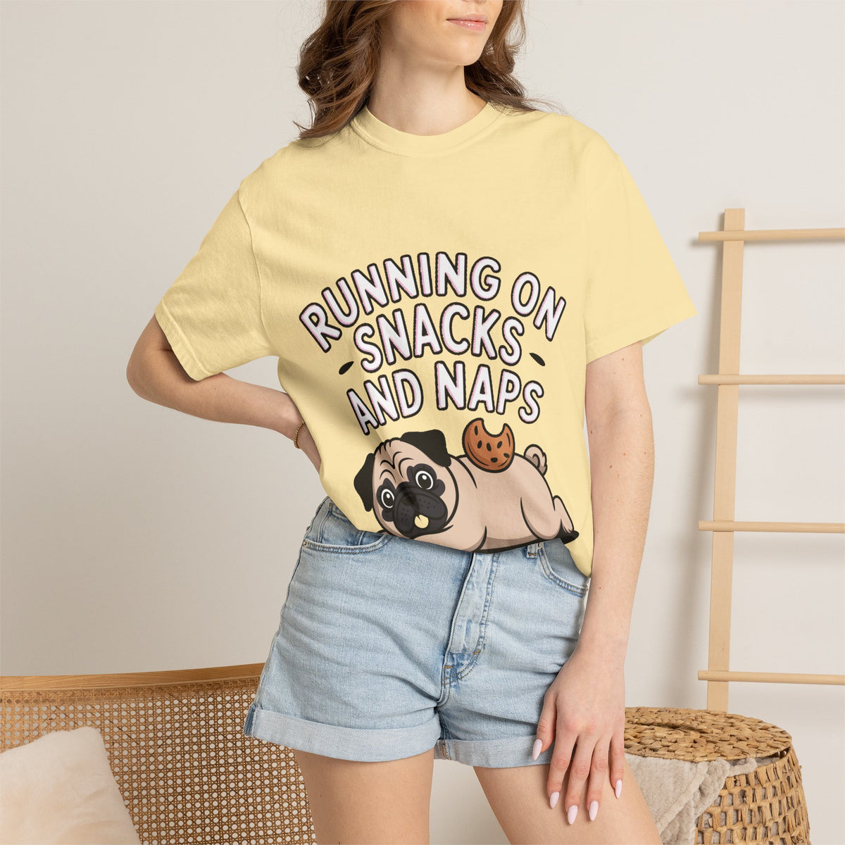 Funny Pug Shirt, Running On Snacks And Naps T-Shirt, Cute Pug Lover Gift, Napping Dog Tee, Lazy Dog Graphic Shirt