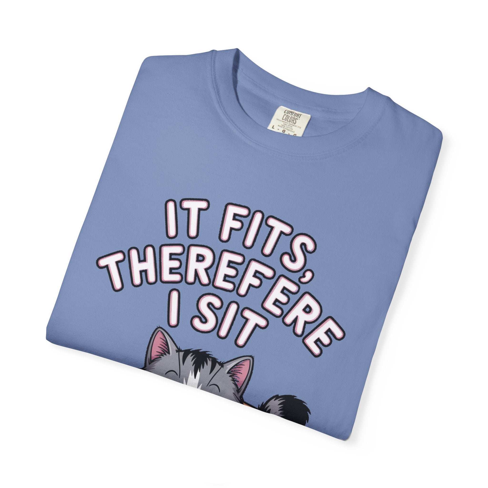 It Fits Therefore I Sit Cat Shirt, Funny Cat In Box T-Shirt, Cute Chubby Cat Lover Gift, Cat Owner Shirt, Funny Cat Meme Tee