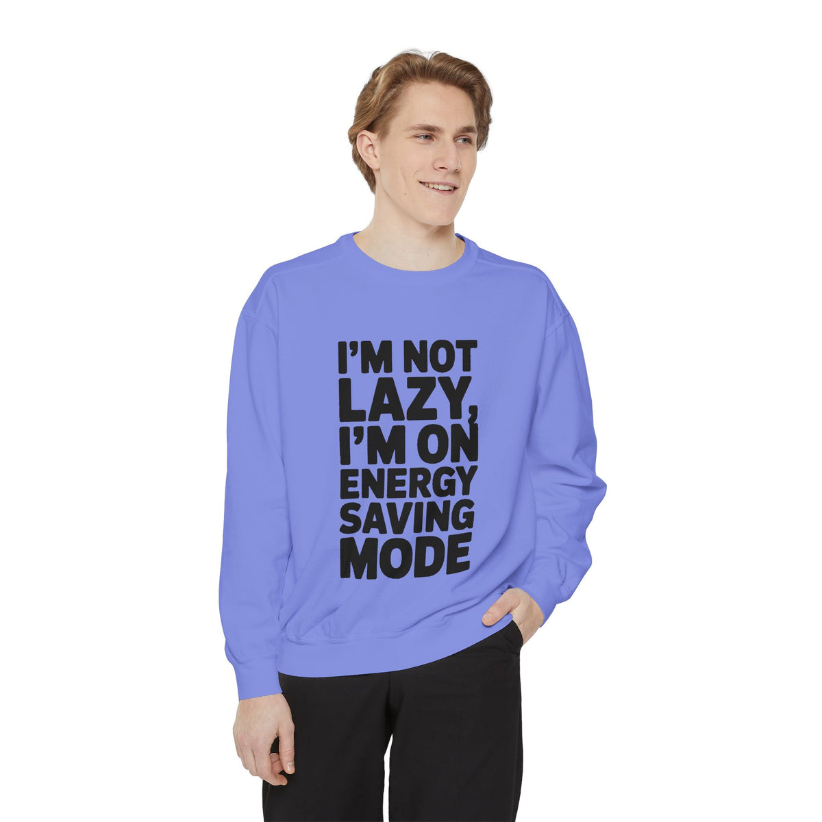 I'm Not Lazy I'm On Energy Saving Mode Sweatshirt, Funny Embroidered Crewneck, Sarcastic Quote Sweatshirt, Lazy Day Gift