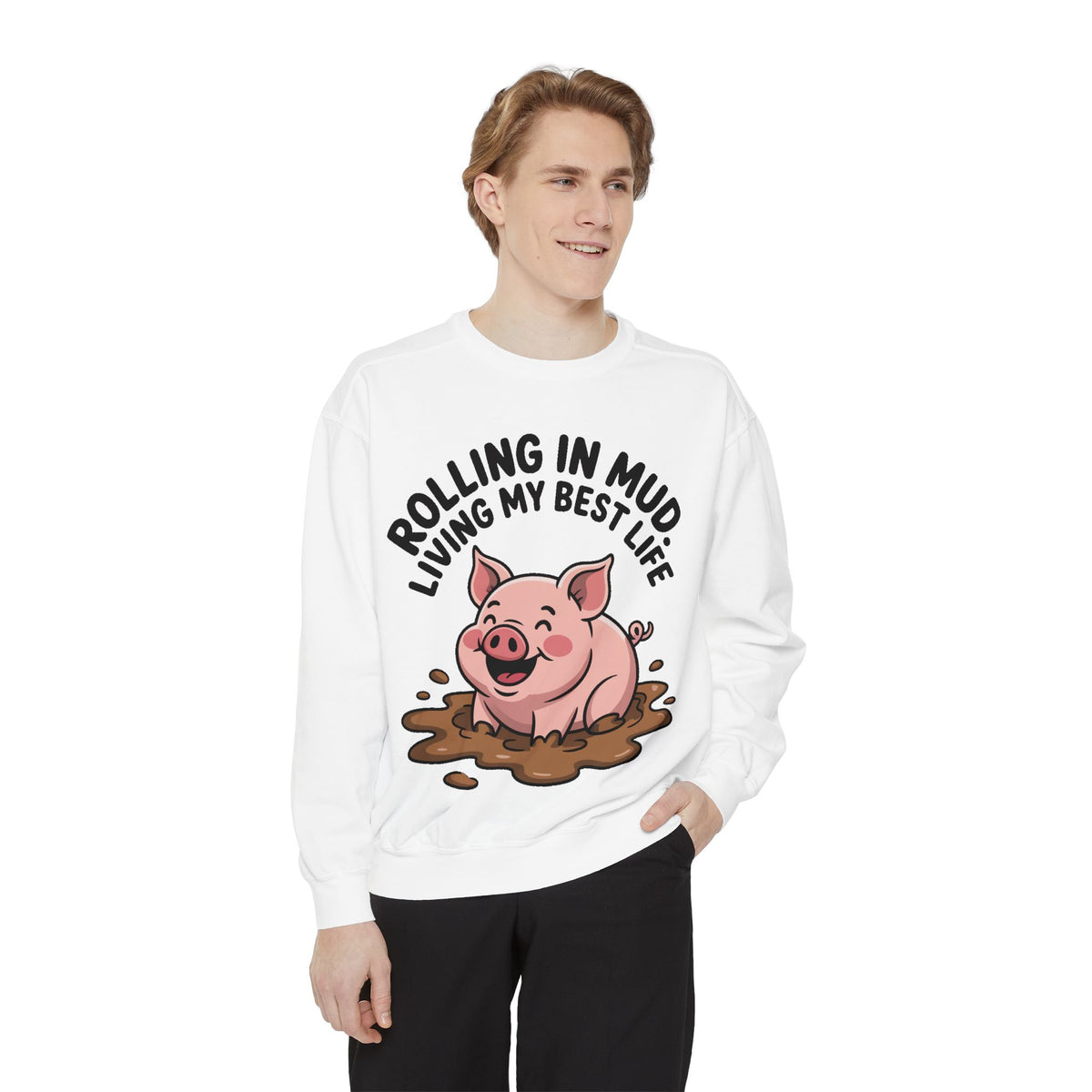 Funny Pig Sweatshirt, Rolling In Mud Living My Best Life Crewneck, Cute Farm Animal Gift, Pig Lover Sweater