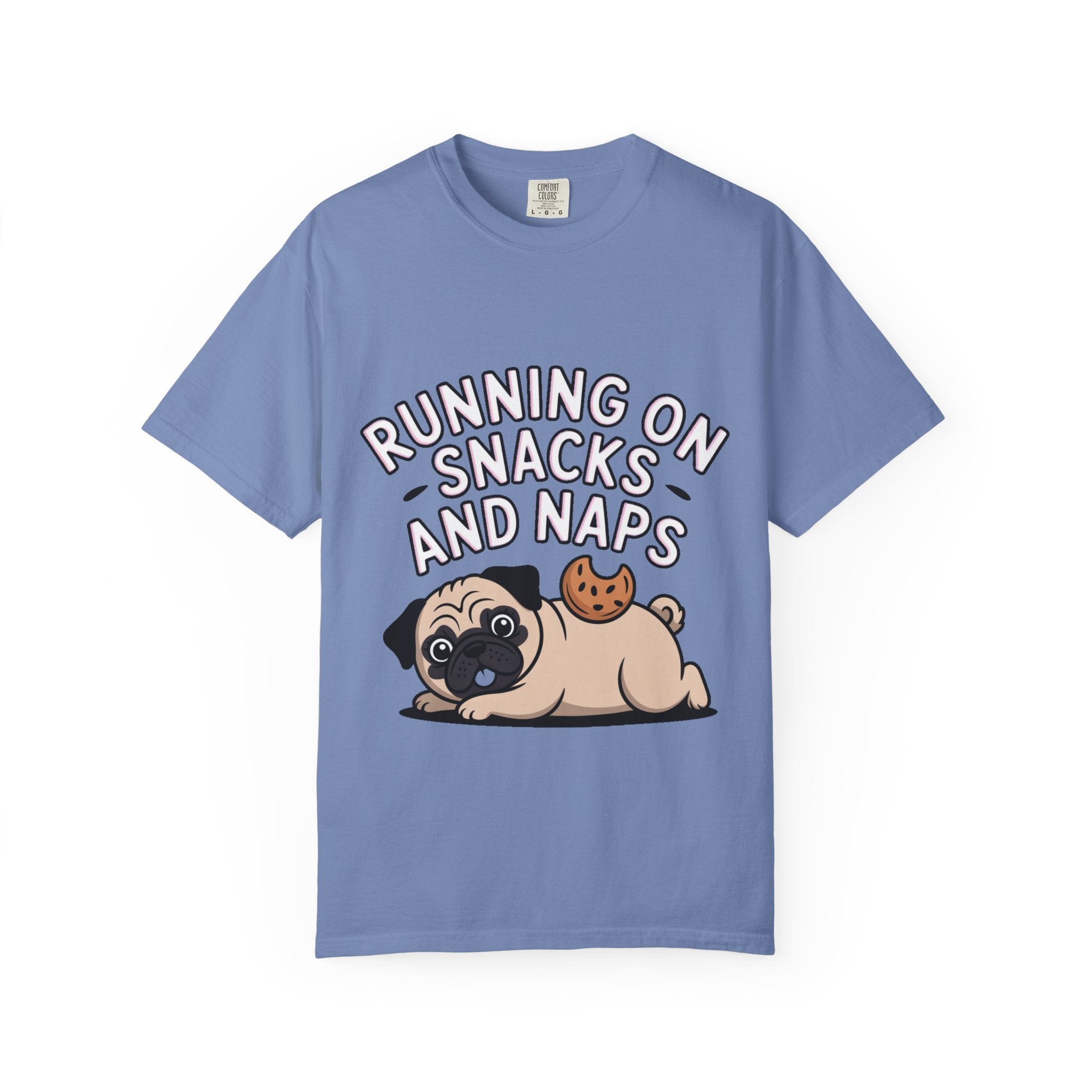 Funny Pug Shirt, Running On Snacks And Naps T-Shirt, Cute Pug Lover Gift, Napping Dog Tee, Lazy Dog Graphic Shirt