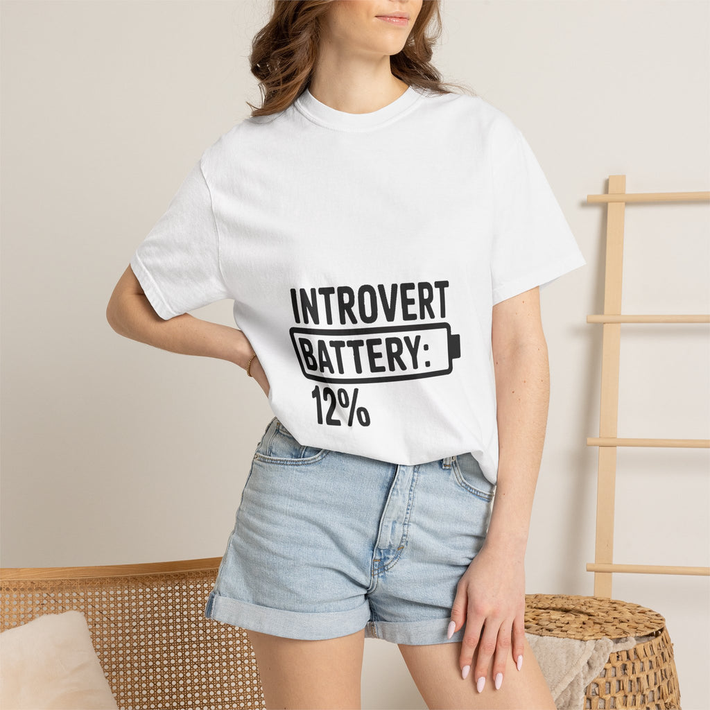 Introvert Battery Low Shirt, Funny Introvert Battery 12% Tee, Social Anxiety Humor T-Shirt, Sarcastic Gift for Introverts