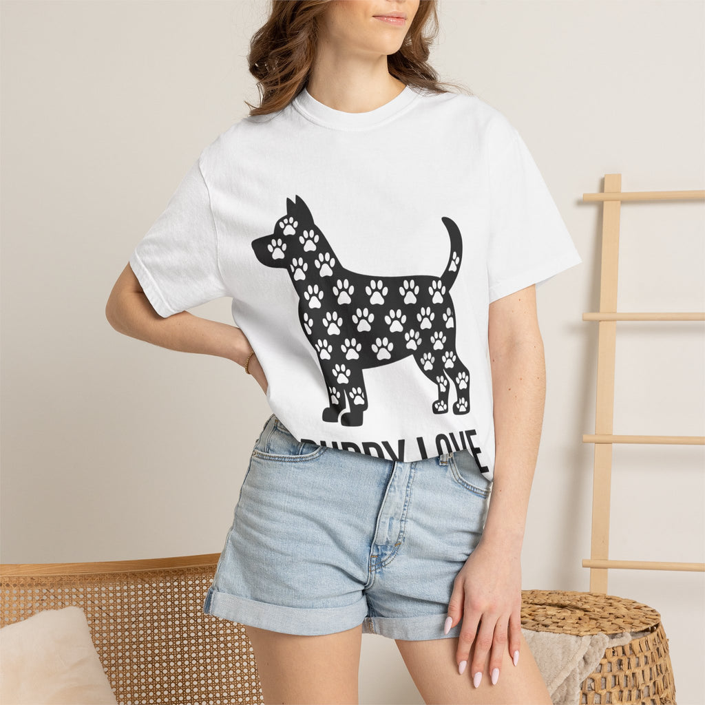 Puppy Love Dog Shirt, Cute Dog Silhouette T-Shirt, Paw Print Pattern Tee, Dog Lover Gift, Minimalist Dog Mom Shirt