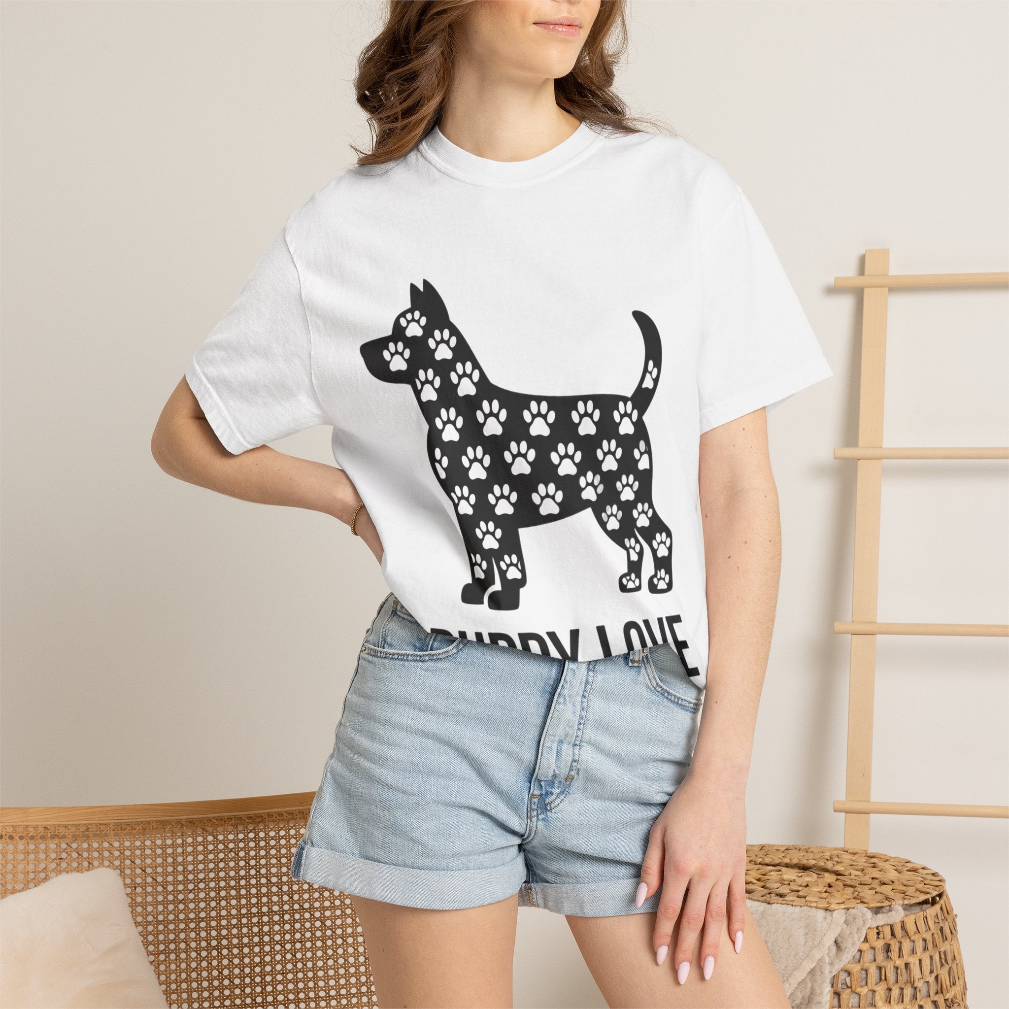 Puppy Love Dog Shirt, Cute Dog Silhouette T-Shirt, Paw Print Pattern Tee, Dog Lover Gift, Minimalist Dog Mom Shirt