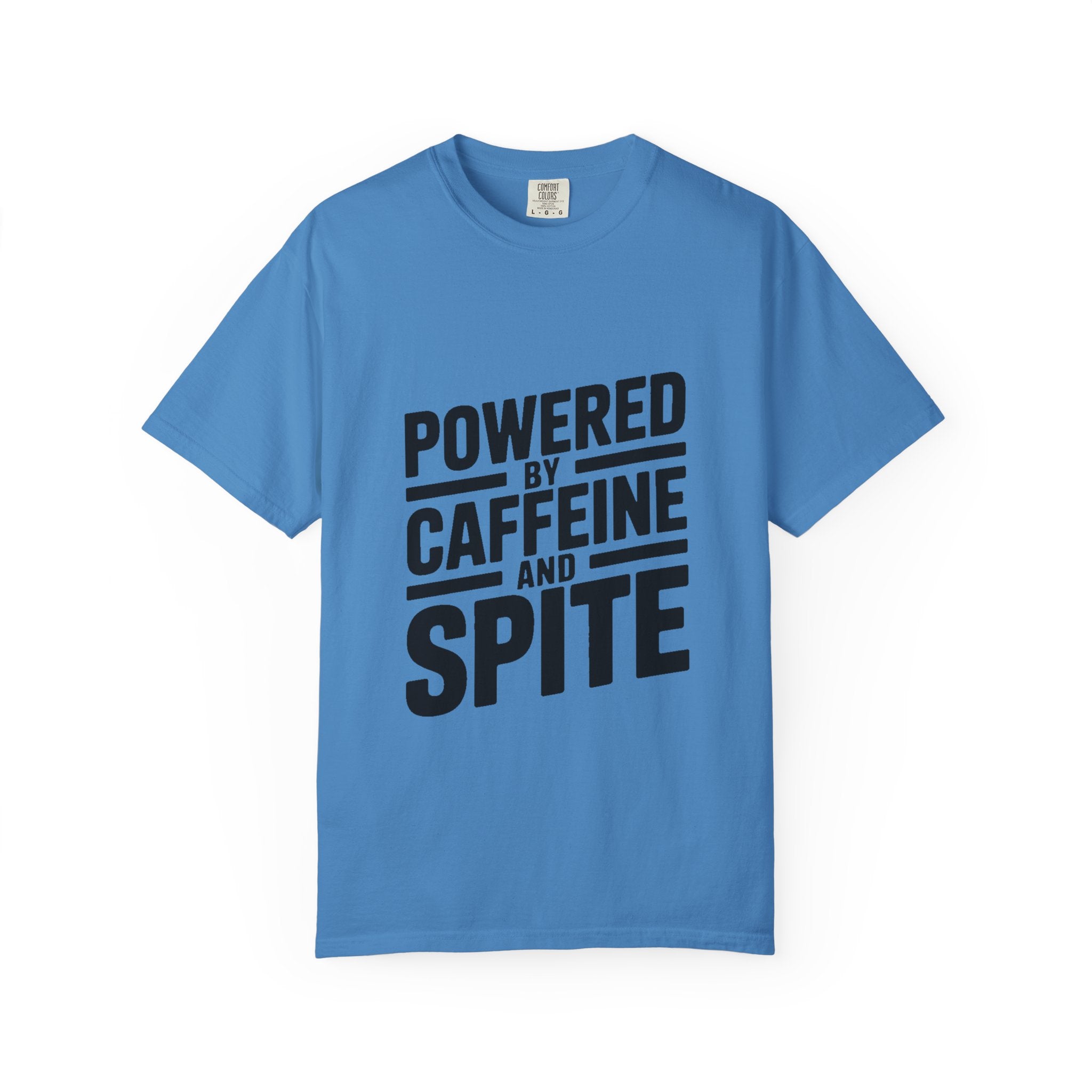 Powered By Caffeine And Spite Shirt, Funny Sarcastic Coffee T-Shirt, Bold Typography Tee, Sarcastic Gift for Coworker