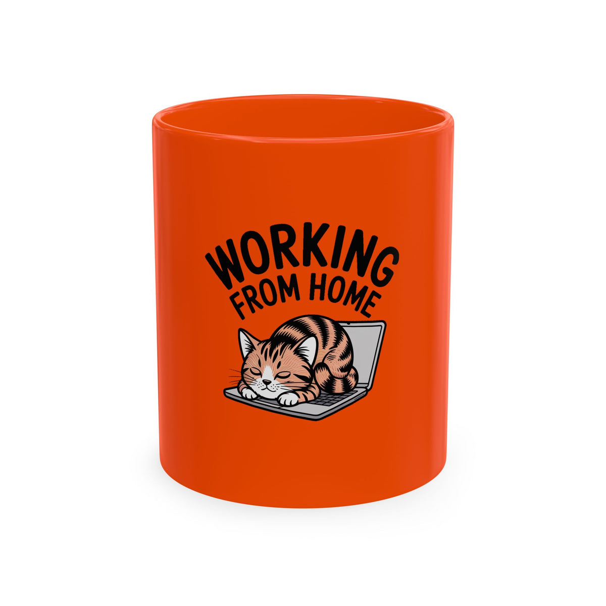 Working From Home Cat Mug, Funny Remote Work Coffee Mug, Cute Cat Lover Gift, Lazy Cat Laptop Mug for Coworker or WFH Gift