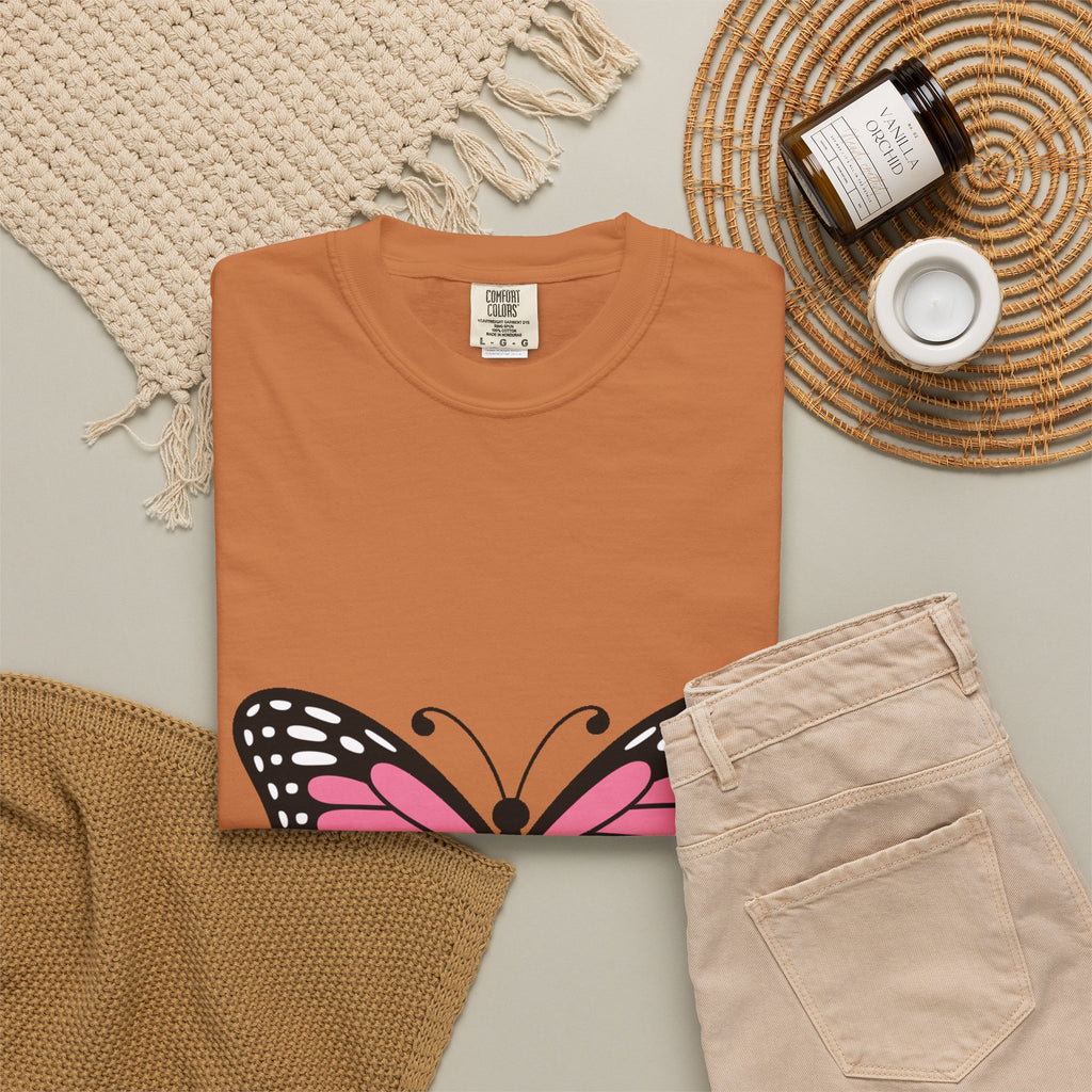 Butterfly T-Shirt, Cute Detailed Butterfly Graphic Tee, Nature Lover Gift, Embroidery-Style Butterfly Shirt, Garment-Dyed Unisex Tee