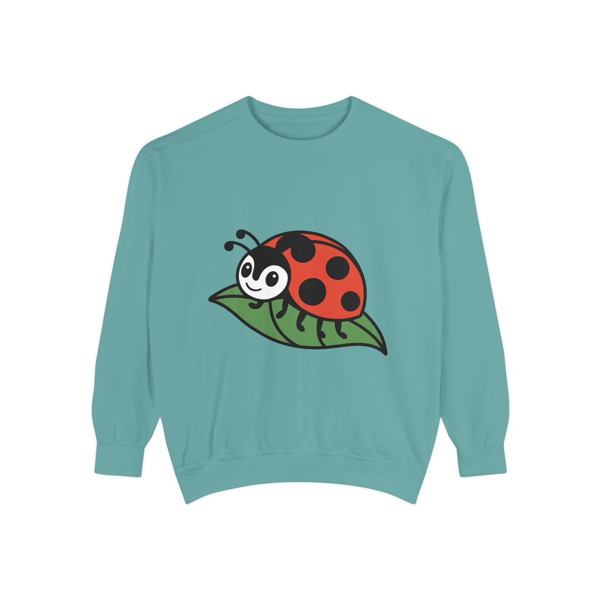 Ladybug Sweatshirt, Cute Embroidered Ladybug On Leaf Crewneck, Garden Lover Gift, Nature Sweatshirt
