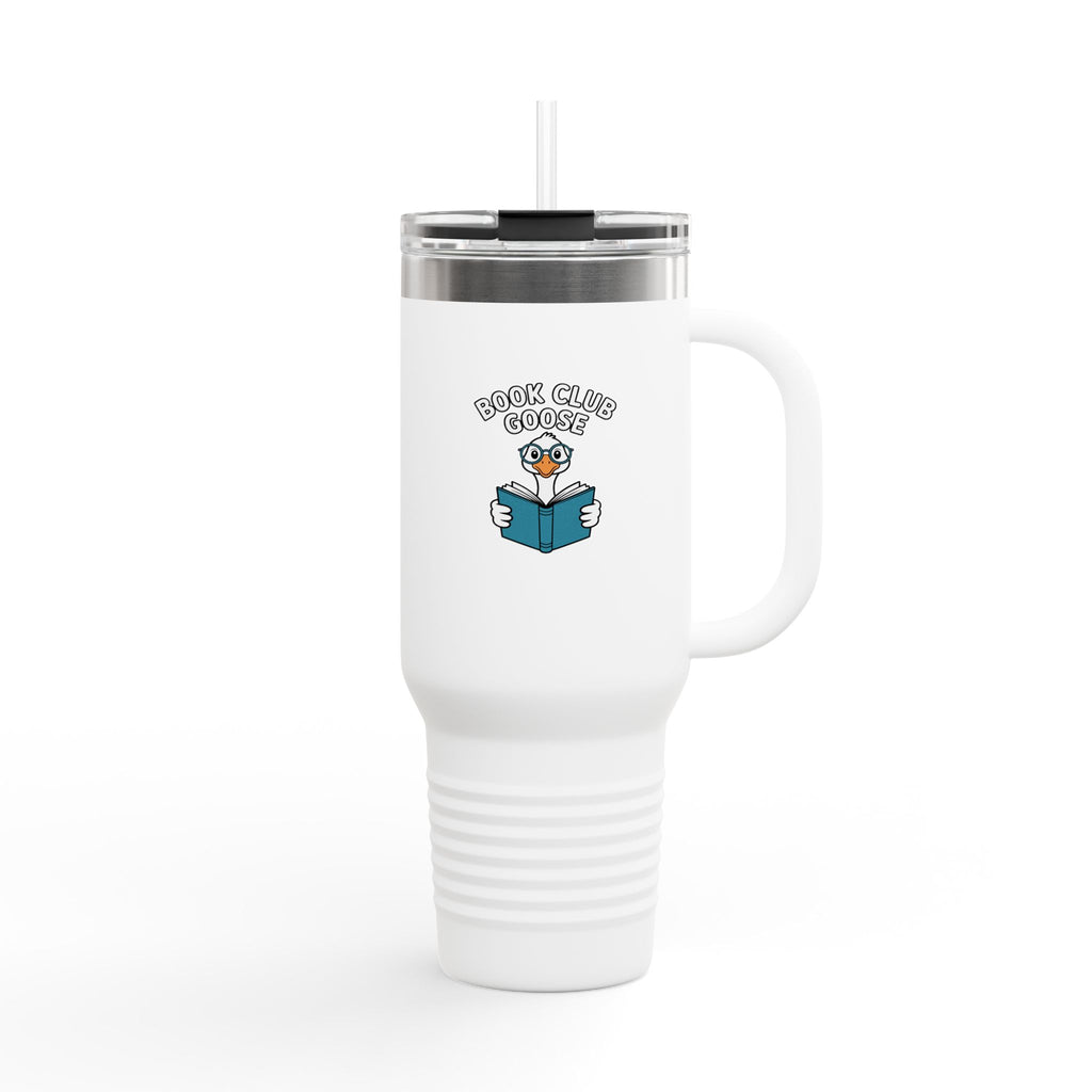 Book Club Goose Travel Mug, Funny Reading Goose 40oz Tumbler, Bookworm Gift, Cute Bird Lover Insulated Cup with Handle and Straw