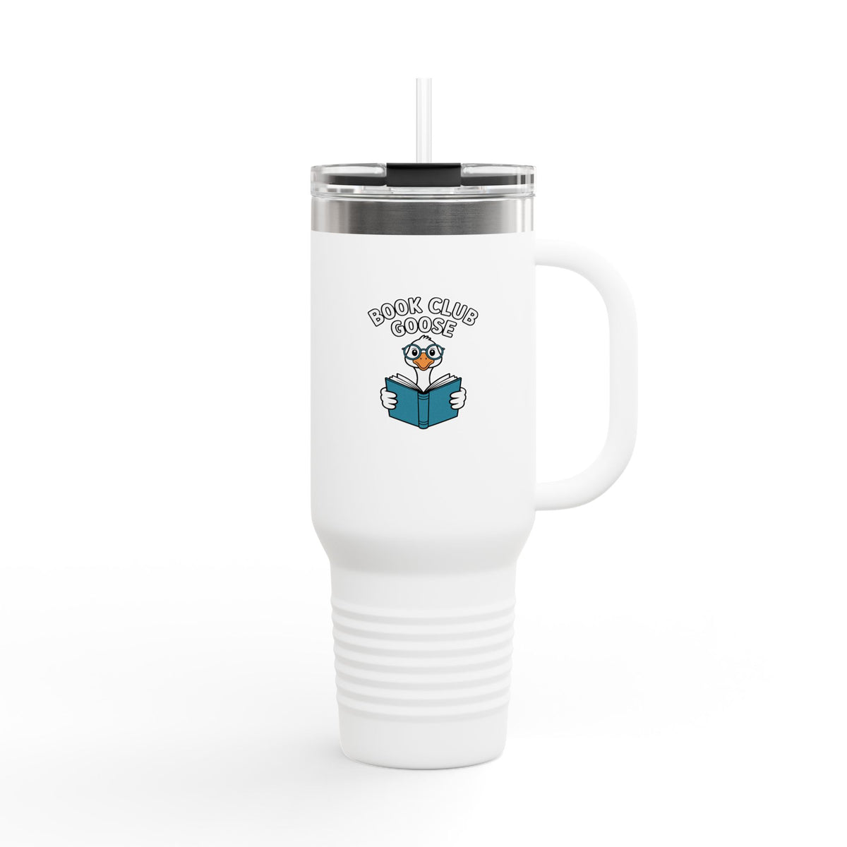 Book Club Goose Travel Mug, Funny Reading Goose 40oz Tumbler, Bookworm Gift, Cute Bird Lover Insulated Cup with Handle and Straw