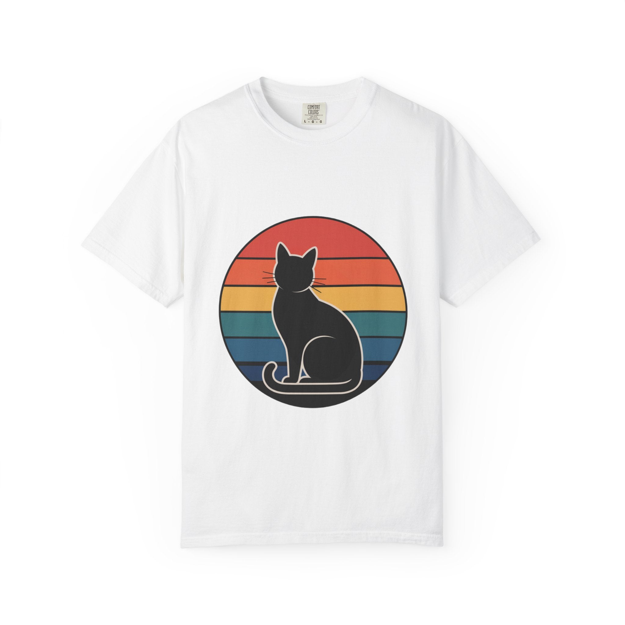 Retro Sunset Cat Badge T-Shirt