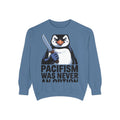 Pacifism Was Never An Option Penguin Sweatshirt, Funny Butter Knife Penguin Crewneck, Vintage Poster Style Graphic Sweatshirt Gift