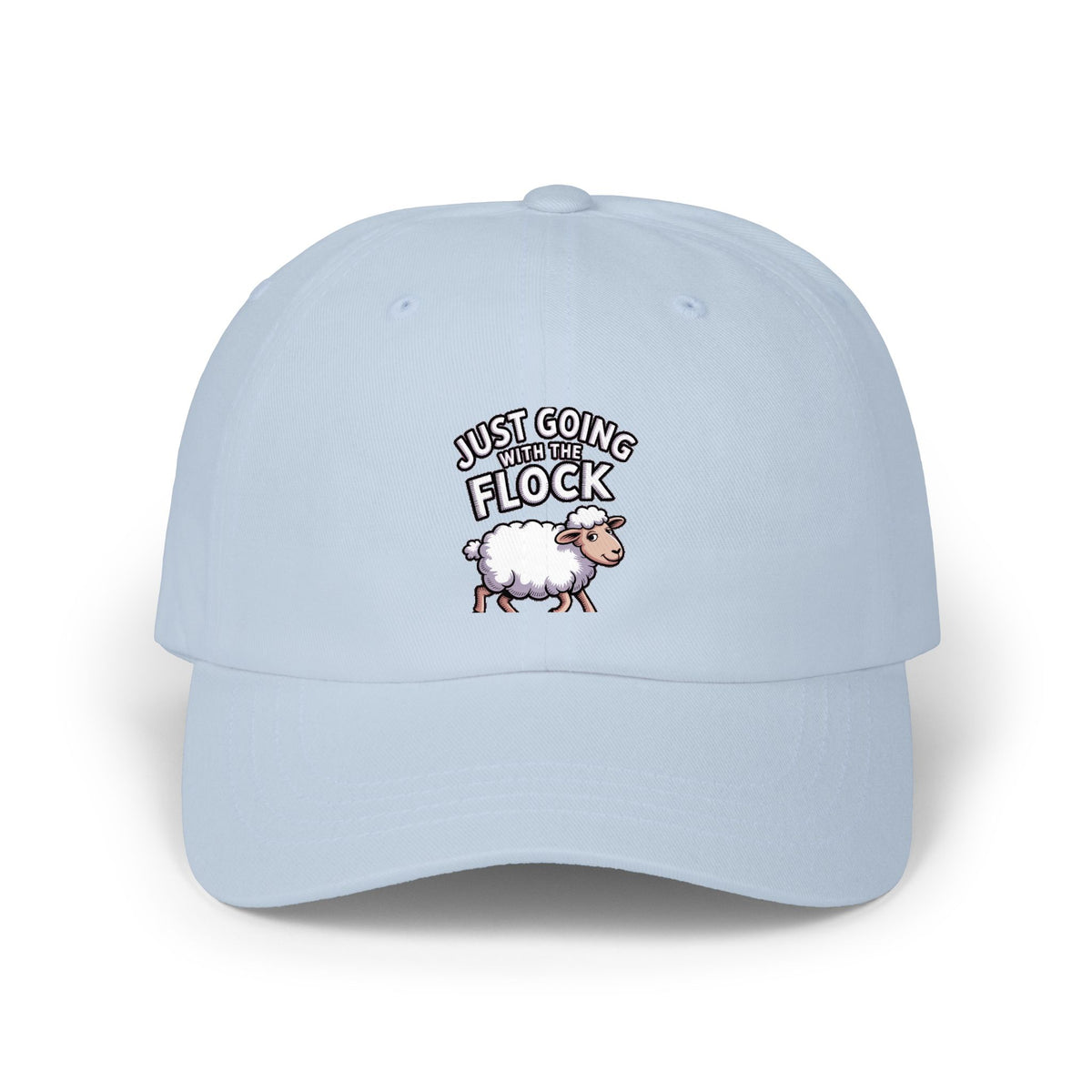 Funny Sheep Dad Hat, Just Going With The Flock Cap, Cute Cartoon Sheep Embroidered Hat, Funny Farm Animal Gift, Unstructured Baseball Cap