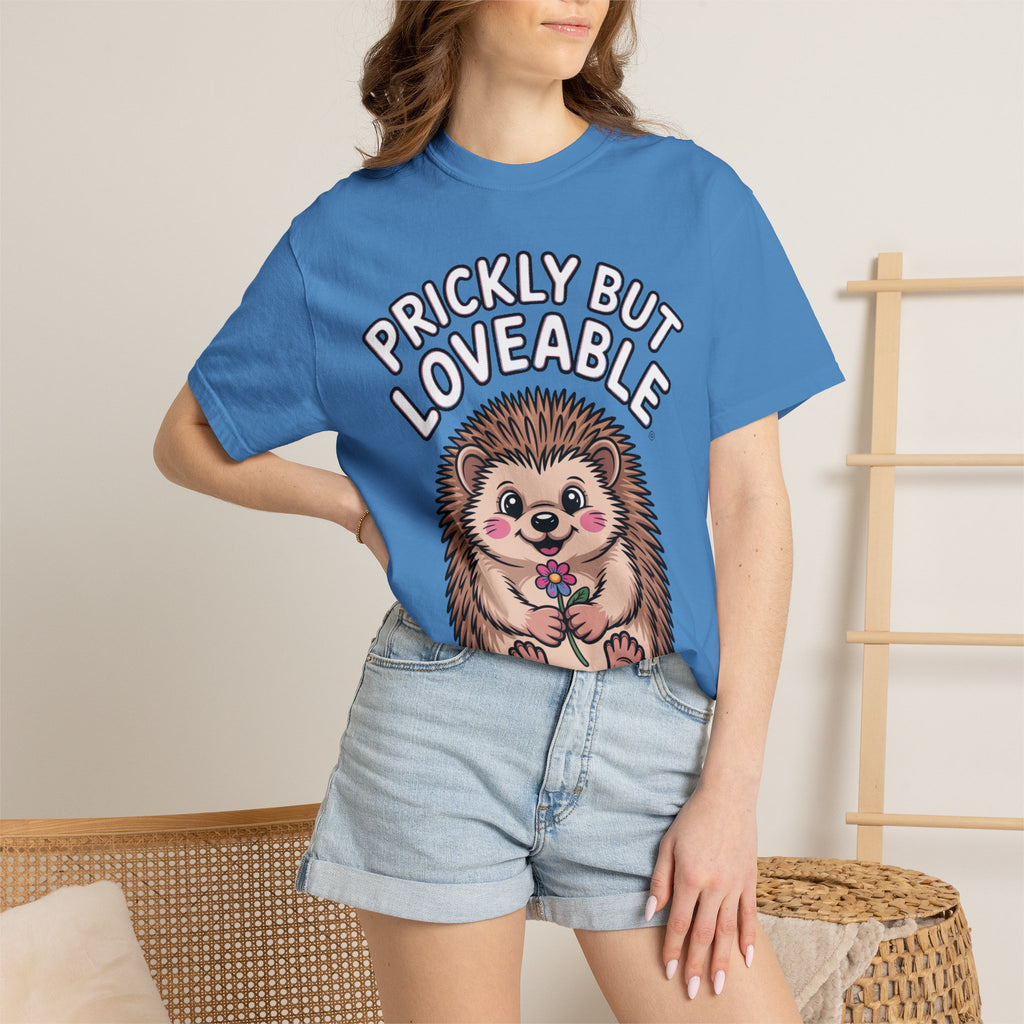Prickly But Loveable Hedgehog Shirt, Cute Cartoon Hedgehog T-Shirt, Funny Animal Lover Gift, Flower Hedgehog Tee