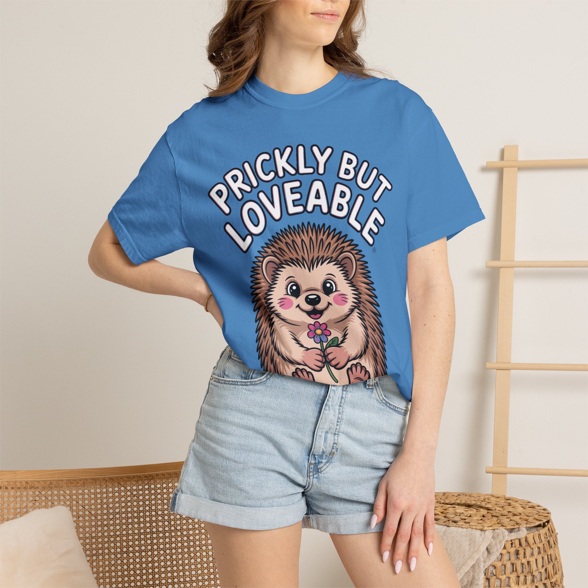 Prickly But Loveable Hedgehog Shirt, Cute Cartoon Hedgehog T-Shirt, Funny Animal Lover Gift, Flower Hedgehog Tee