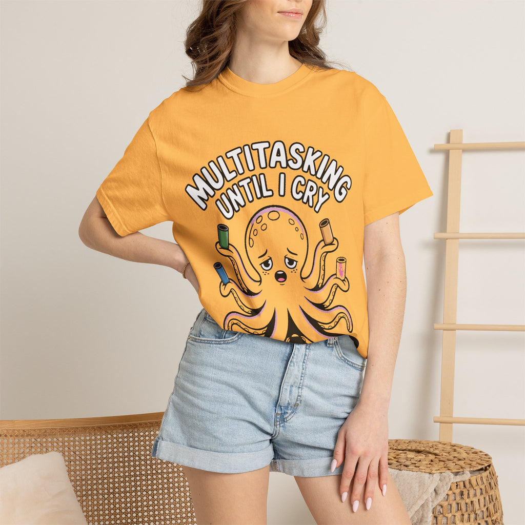 Multitasking Octopus Shirt, Funny Stressed Octopus T-Shirt, Multitasking Until I Cry Tee, Cute Cartoon Octopus Gift