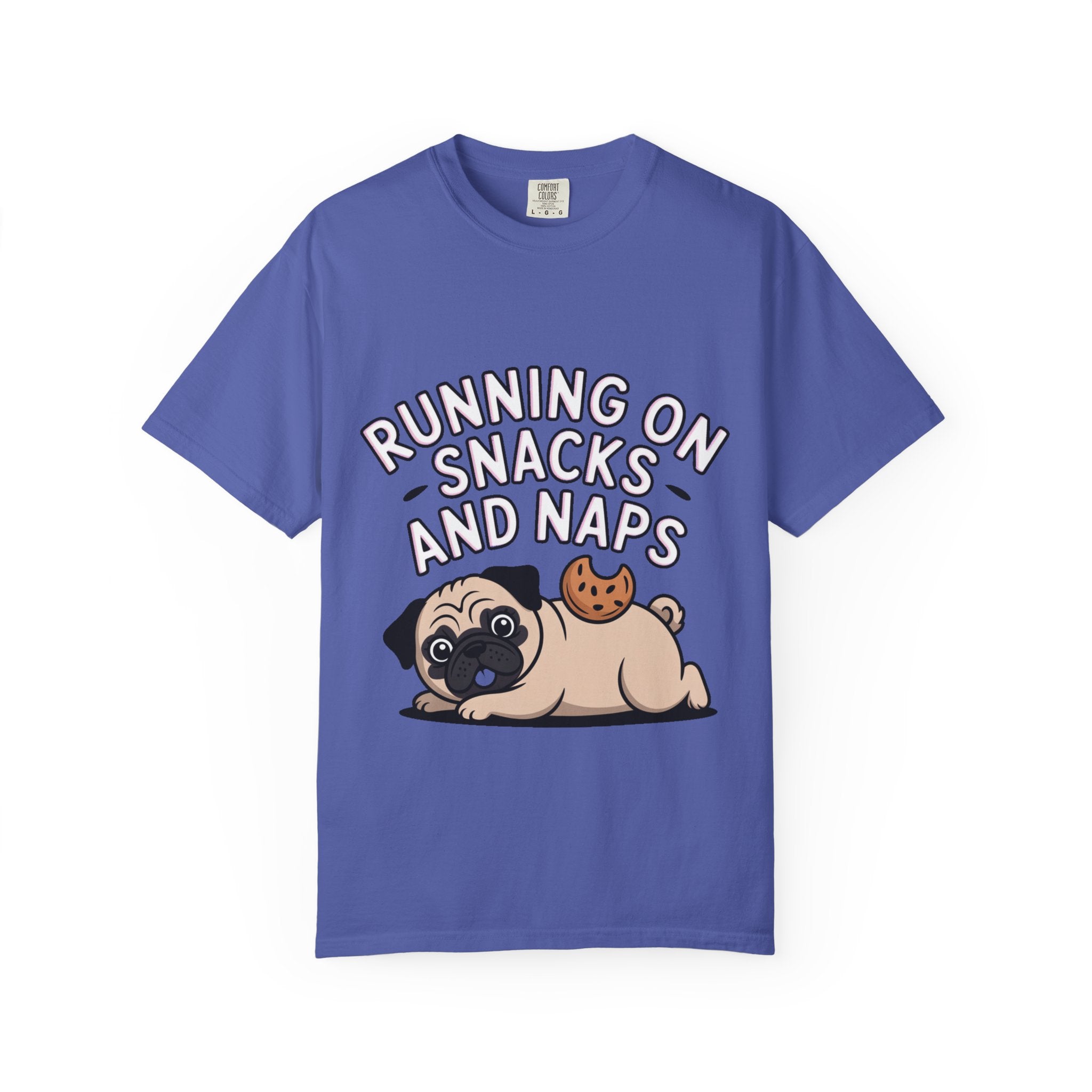 Funny Pug Shirt, Running On Snacks And Naps T-Shirt, Cute Pug Lover Gift, Napping Dog Tee, Lazy Dog Graphic Shirt