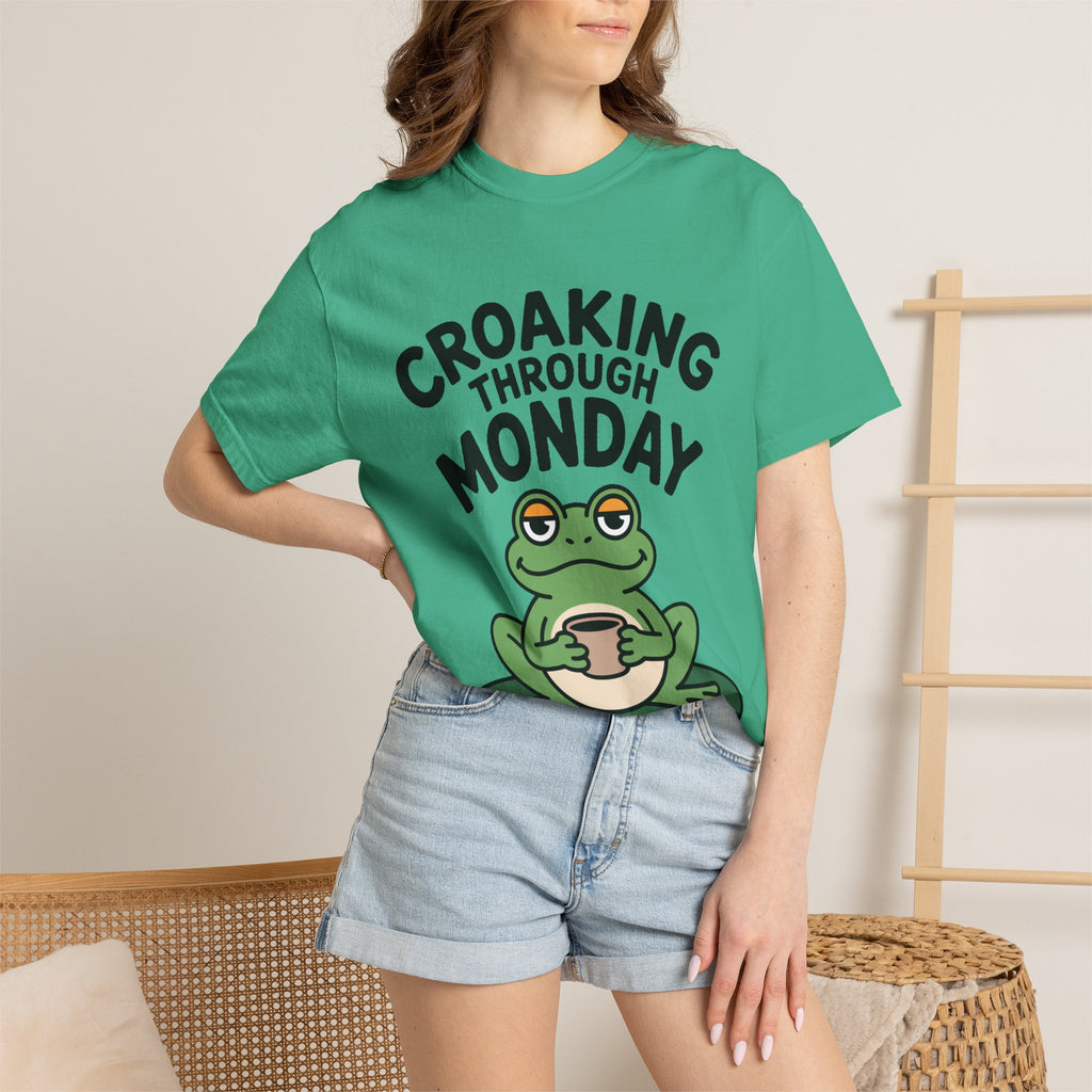Croaking Through Monday Shirt, Funny Frog Coffee T-Shirt, Cute Frog Lover Gift, Monday Mood Tee, Sarcastic Frog Shirt
