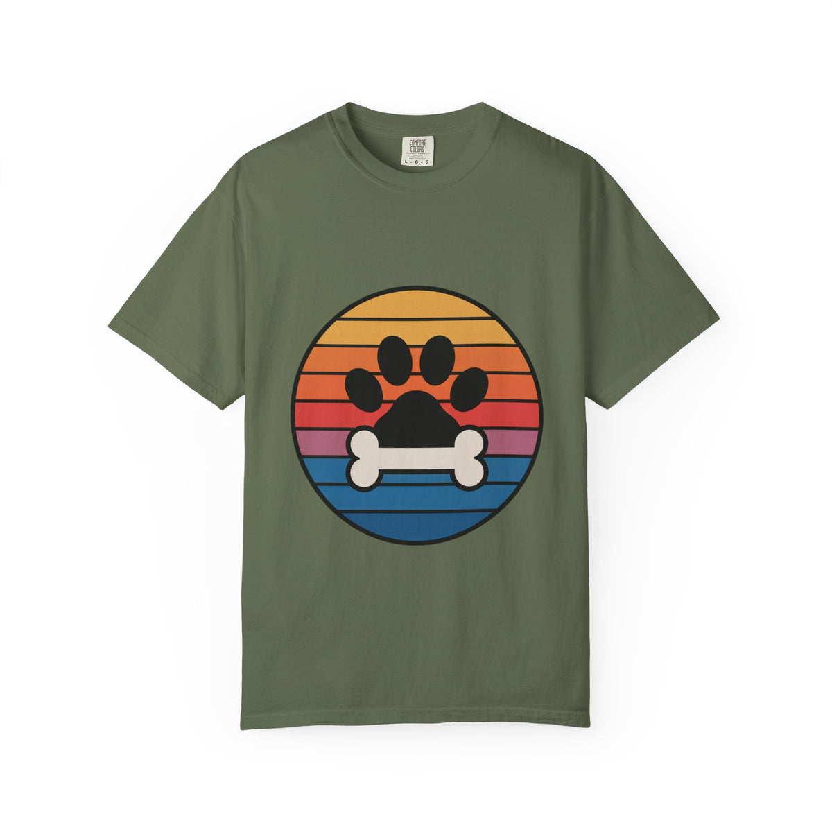 Dog Mom Retro Badge Shirt, Vintage Sunset Dog Lover T-Shirt, Retro Circle Badge Dog Mama Tee, Cute Paw Print Bone Graphic Shirt