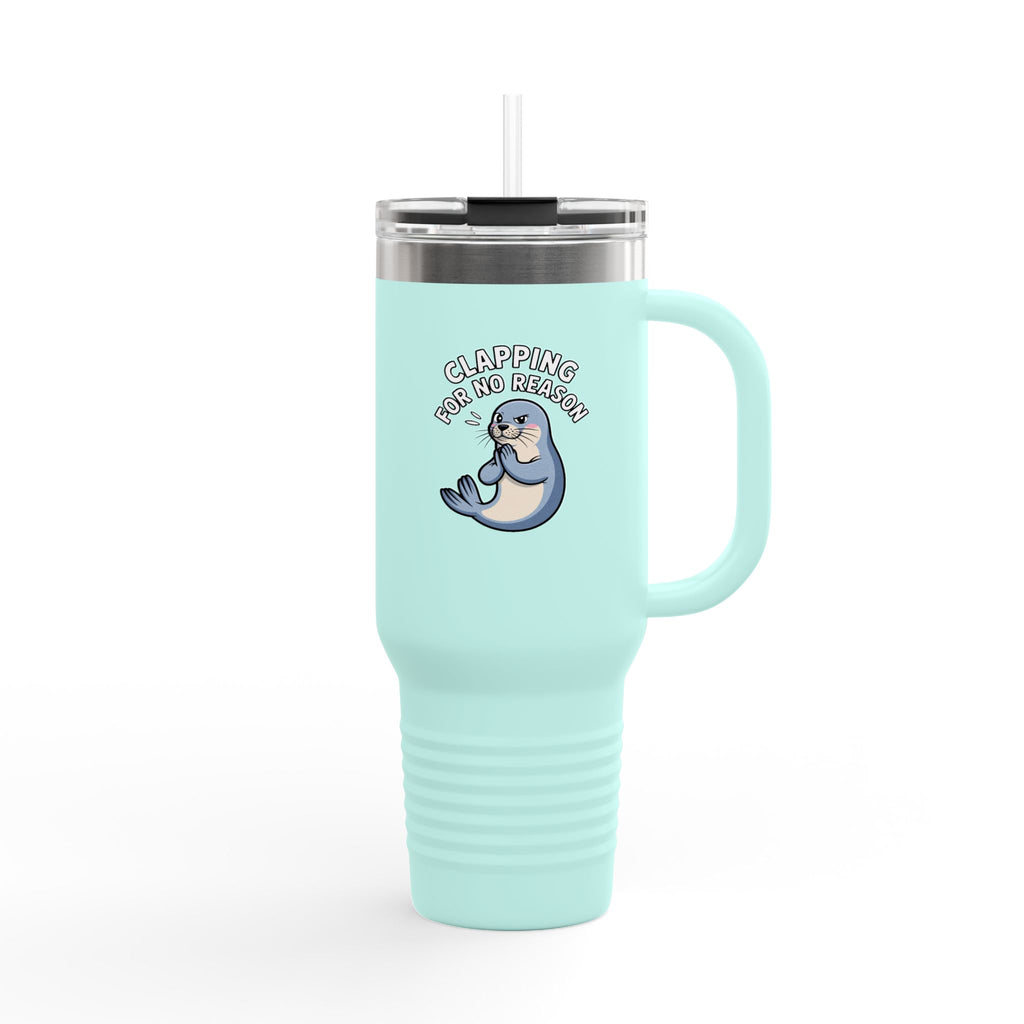 Clapping For No Reason Seal Tumbler, Funny Sassy Seal 40oz Travel Mug, Cute Cartoon Animal Gift, Sarcastic Coworker Gift Cup