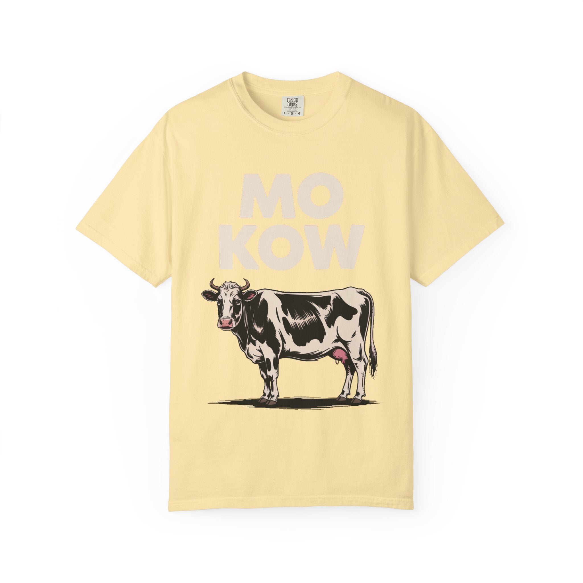 Mo Kow Funny Cow Shirt, Absurd Meme T-Shirt, Deadpan Farm Animal Tee, Weird Cow Lover Gift, Funny Misspelled Label Shirt