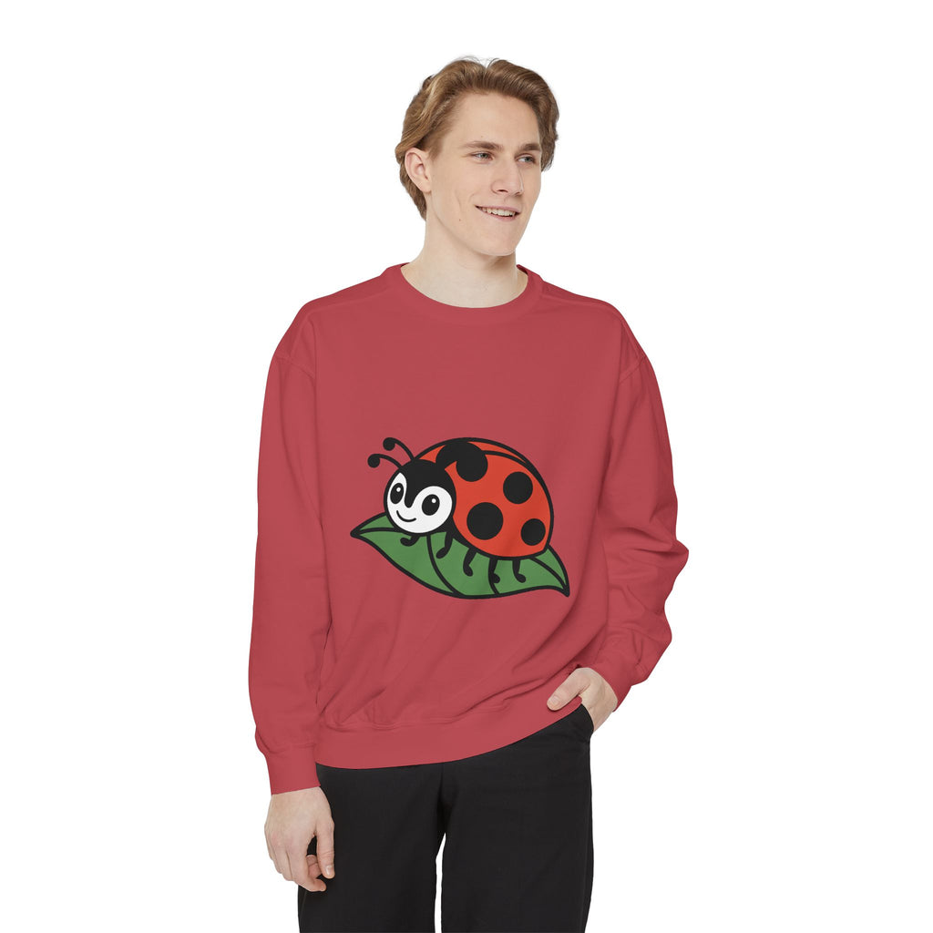 Ladybug Sweatshirt, Cute Embroidered Ladybug On Leaf Crewneck, Garden Lover Gift, Nature Sweatshirt