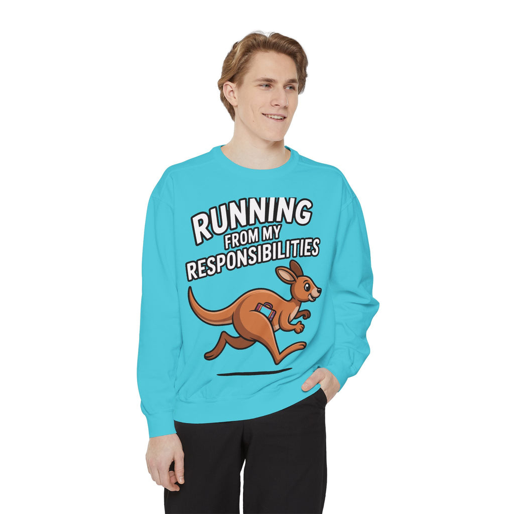 Running From My Responsibilities Sweatshirt, Funny Kangaroo Crewneck, Adulting Humor Gift, Cute Cartoon Animal Sweatshirt
