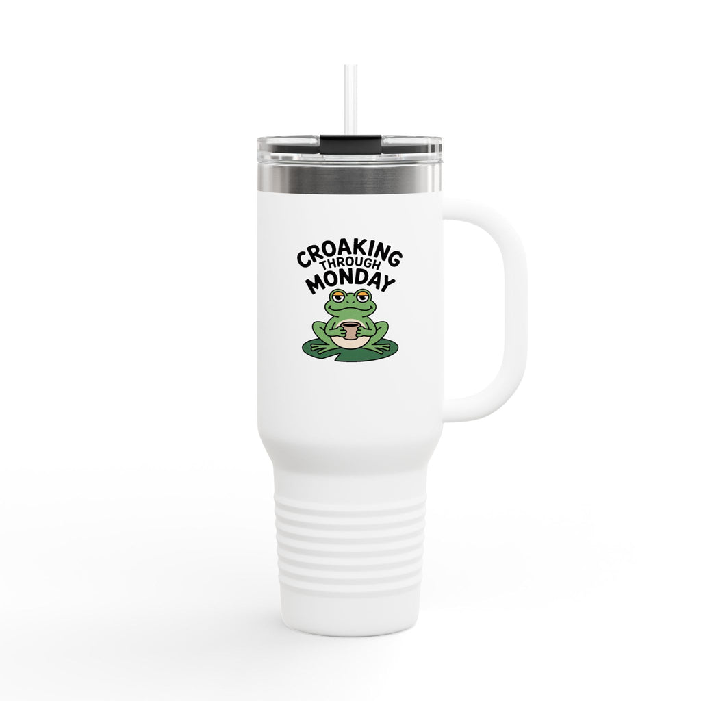Croaking Through Monday Frog Travel Mug, Funny Frog Coffee Tumbler, Cute Frog Lover Gift, 40oz Insulated Cup with Straw