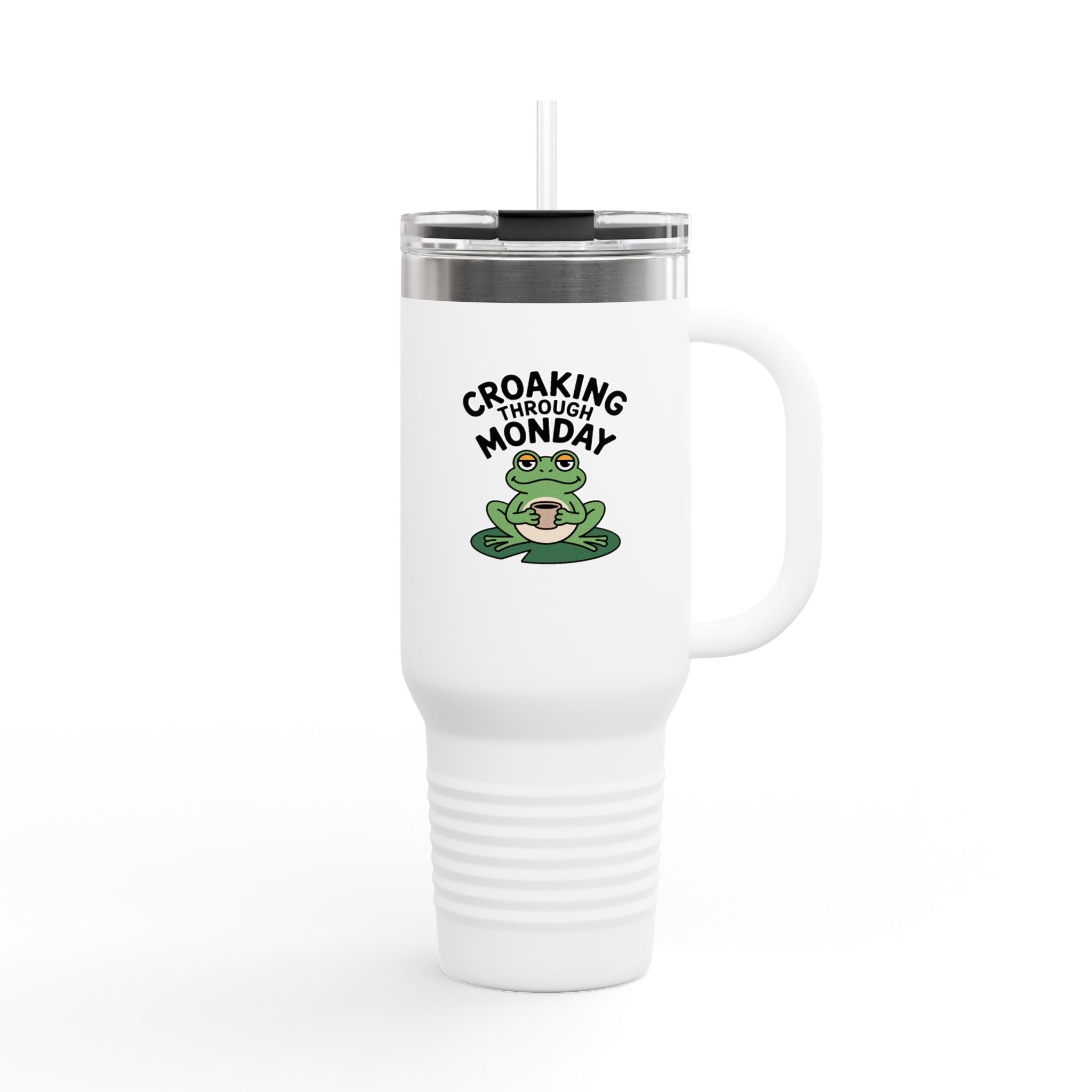 Croaking Through Monday Frog Travel Mug, Funny Frog Coffee Tumbler, Cute Frog Lover Gift, 40oz Insulated Cup with Straw