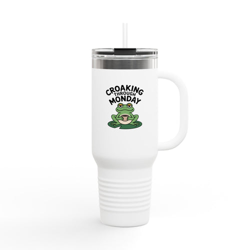 Croaking Through Monday Frog Travel Mug, Funny Frog Coffee Tumbler, Cute Frog Lover Gift, 40oz Insulated Cup with Straw