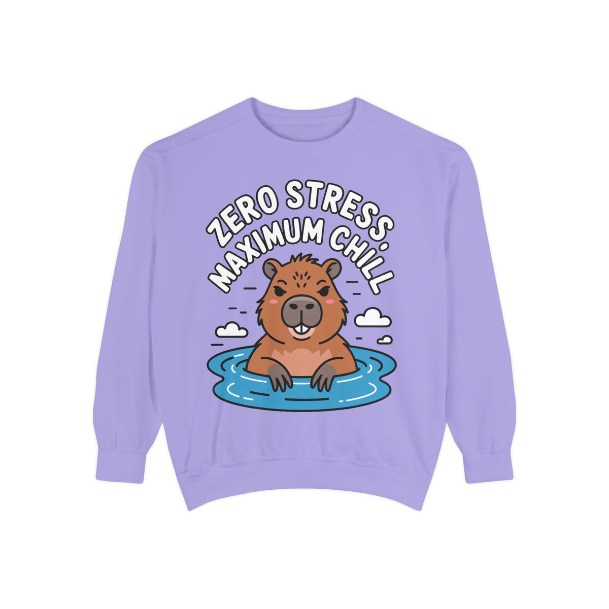 Zero Stress Capybara Sweatshirt, Funny Hot Spring Capybara Crewneck, Cute Chill Animal Gift, Garment Dyed Embroidered Sweatshirt