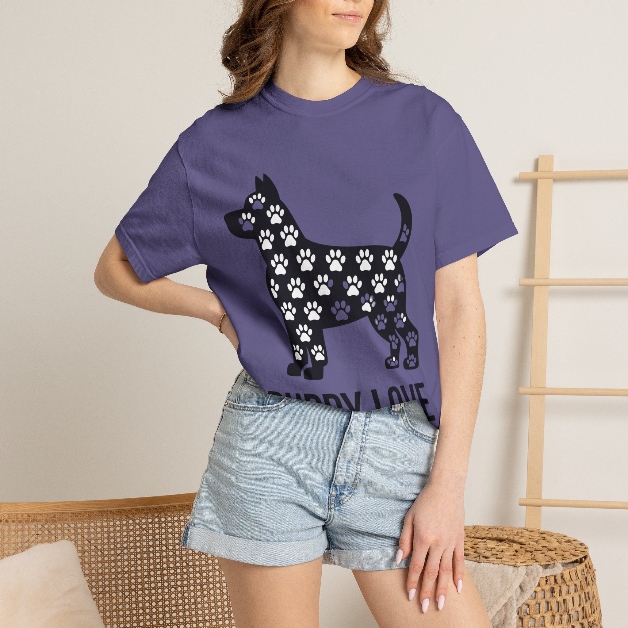Puppy Love Dog Shirt, Cute Dog Silhouette T-Shirt, Paw Print Pattern Tee, Dog Lover Gift, Minimalist Dog Mom Shirt