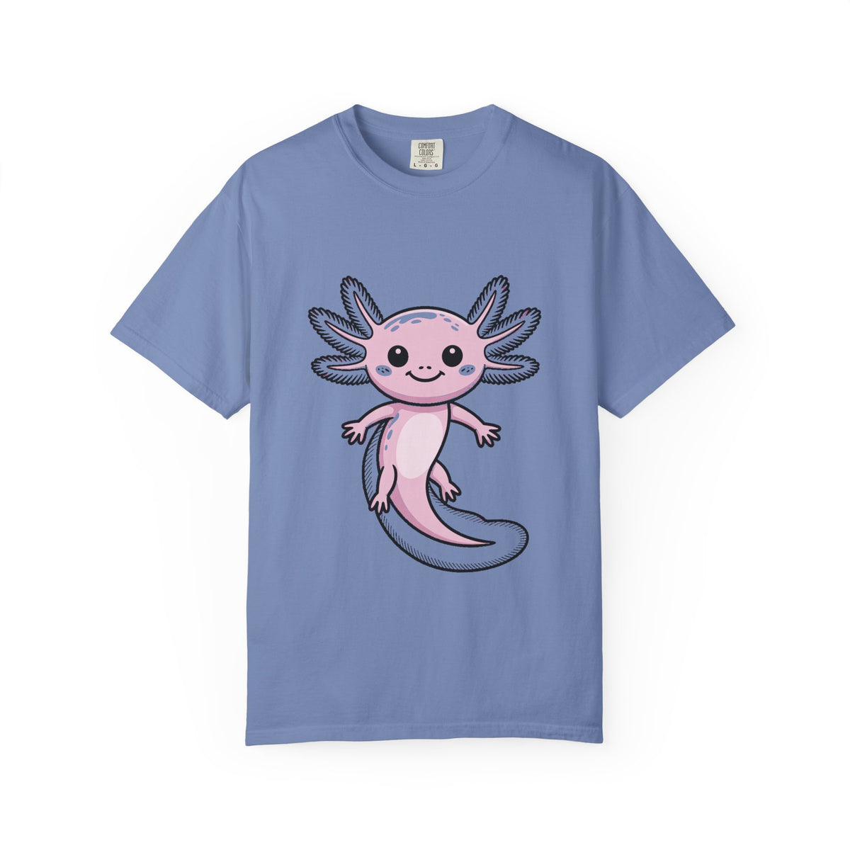 Cute Axolotl Shirt, Smiling Axolotl T-Shirt, Kawaii Axolotl Lover Gift, Garment Dyed Unisex Tee