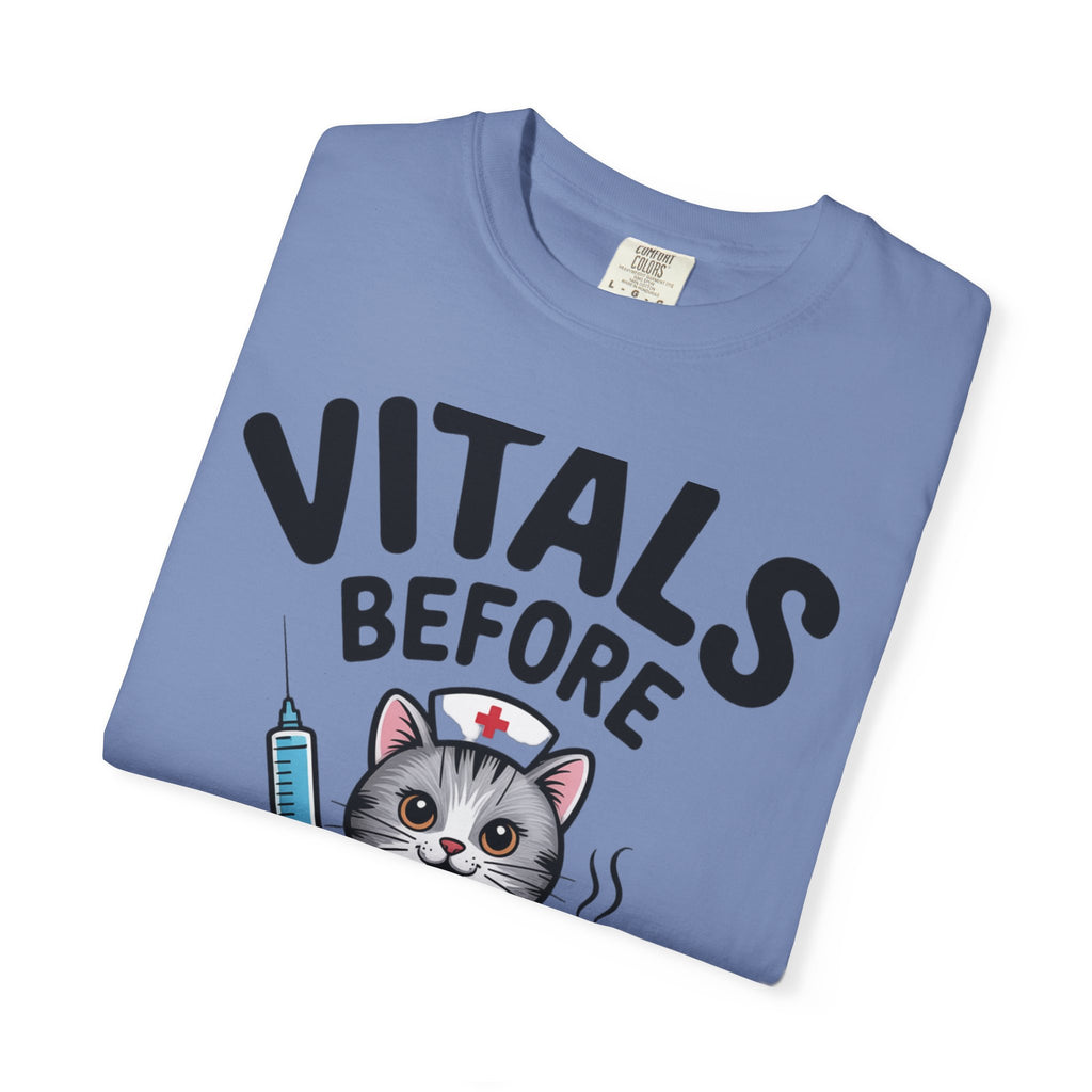 Vitals Before Coffee Nurse Shirt, Funny Nurse Cat T-Shirt, Cute Nurse Gift, Nursing Student Shirt, RN Coffee Lover Tee