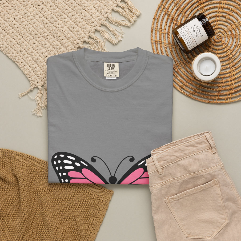 Butterfly T-Shirt, Cute Detailed Butterfly Graphic Tee, Nature Lover Gift, Embroidery-Style Butterfly Shirt, Garment-Dyed Unisex Tee