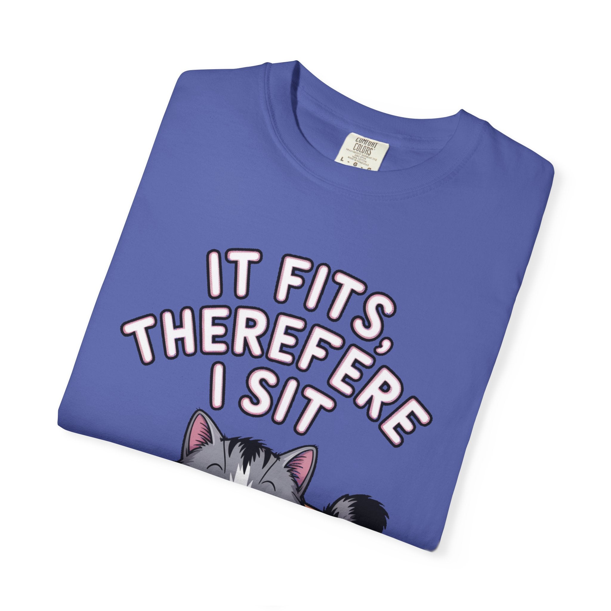 It Fits Therefore I Sit Cat Shirt, Funny Cat In Box T-Shirt, Cute Chubby Cat Lover Gift, Cat Owner Shirt, Funny Cat Meme Tee