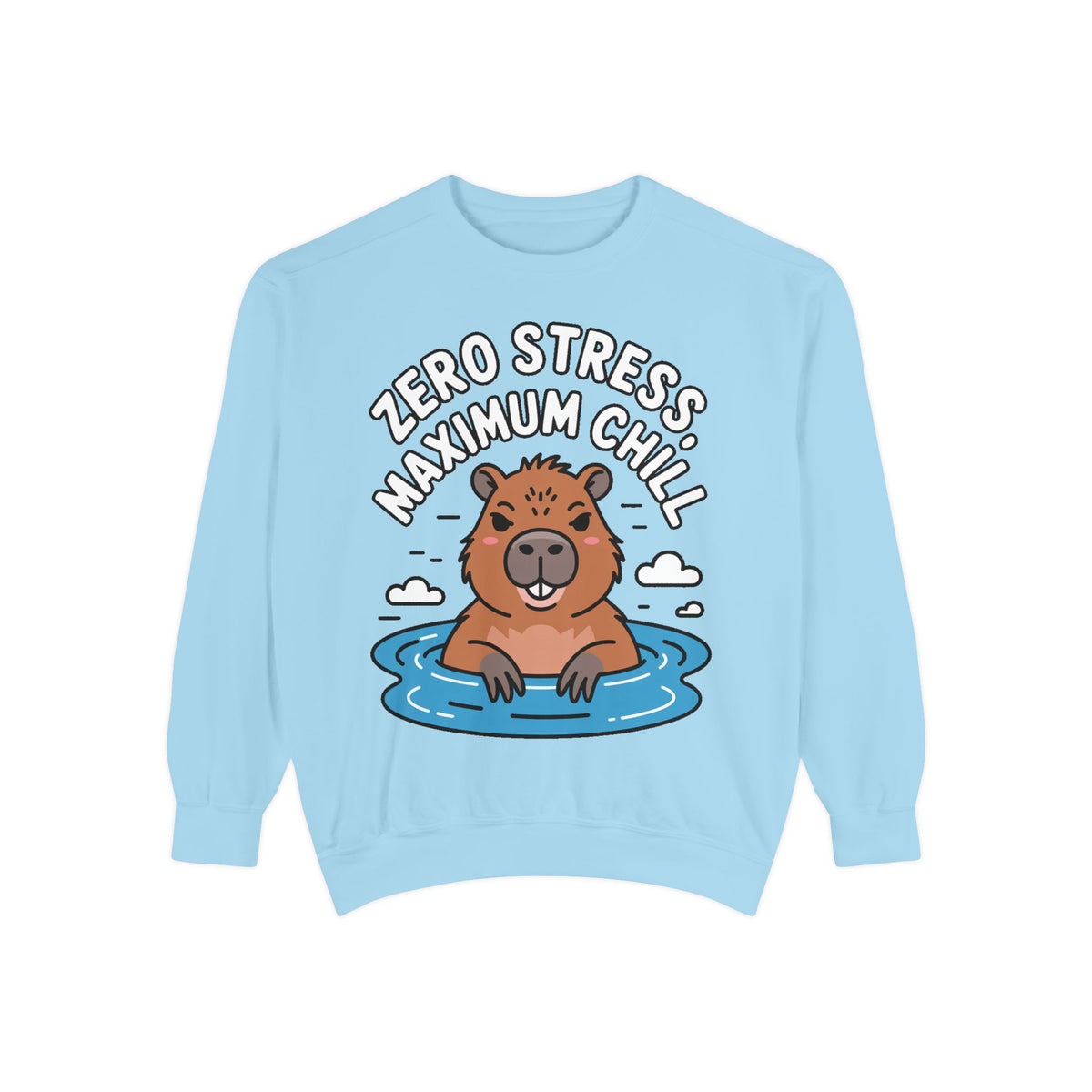 Zero Stress Capybara Sweatshirt, Funny Hot Spring Capybara Crewneck, Cute Chill Animal Gift, Garment Dyed Embroidered Sweatshirt