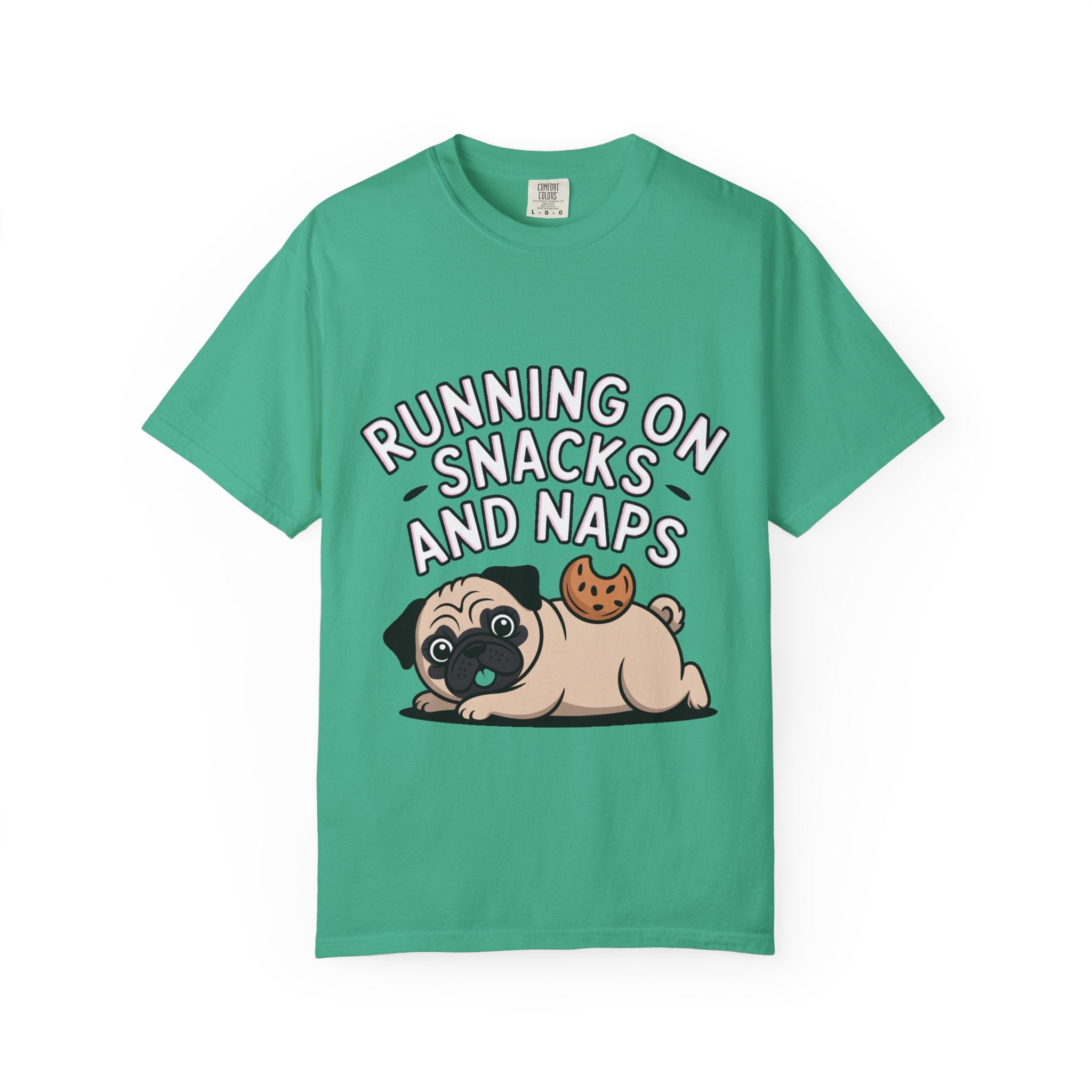 Funny Pug Shirt, Running On Snacks And Naps T-Shirt, Cute Pug Lover Gift, Napping Dog Tee, Lazy Dog Graphic Shirt