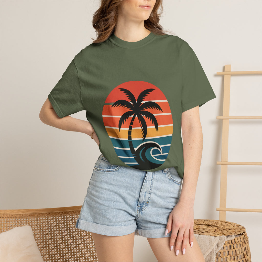 Salt Air Messy Hair Beach Shirt, Retro Sunset Badge T-Shirt, Vintage Palm Tree Wave Tee, Summer Vacation Gift