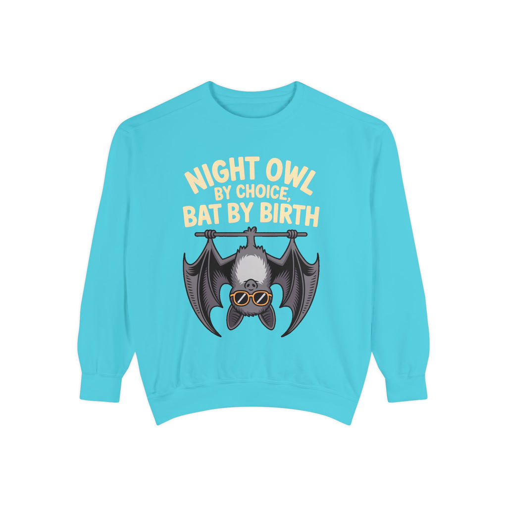 Night Owl By Choice Bat Sweatshirt, Funny Bat Lover Crewneck, Cute Halloween Sweatshirt, Embroidered Patch Style Bat Shirt Gift