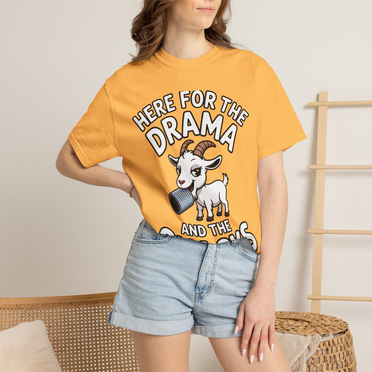 Funny Goat Shirt, Here For The Drama And The Snacks T-Shirt, Cute Goat Lover Gift, Sarcastic Farm Animal Tee