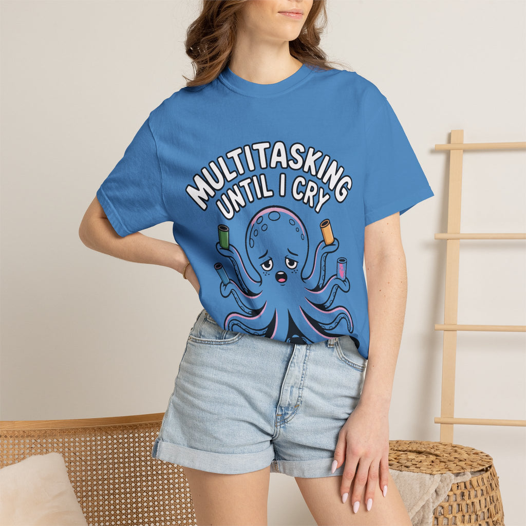 Multitasking Octopus Shirt, Funny Stressed Octopus T-Shirt, Multitasking Until I Cry Tee, Cute Cartoon Octopus Gift