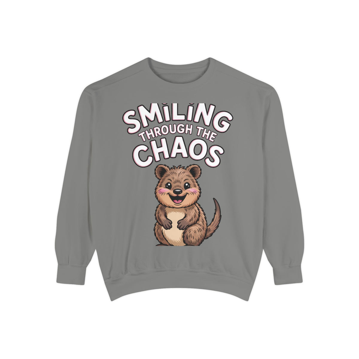 Smiling Through The Chaos Quokka Sweatshirt, Cute Embroidered-Look Crewneck, Funny Quokka Lover Gift, Positive Vibes Pullover