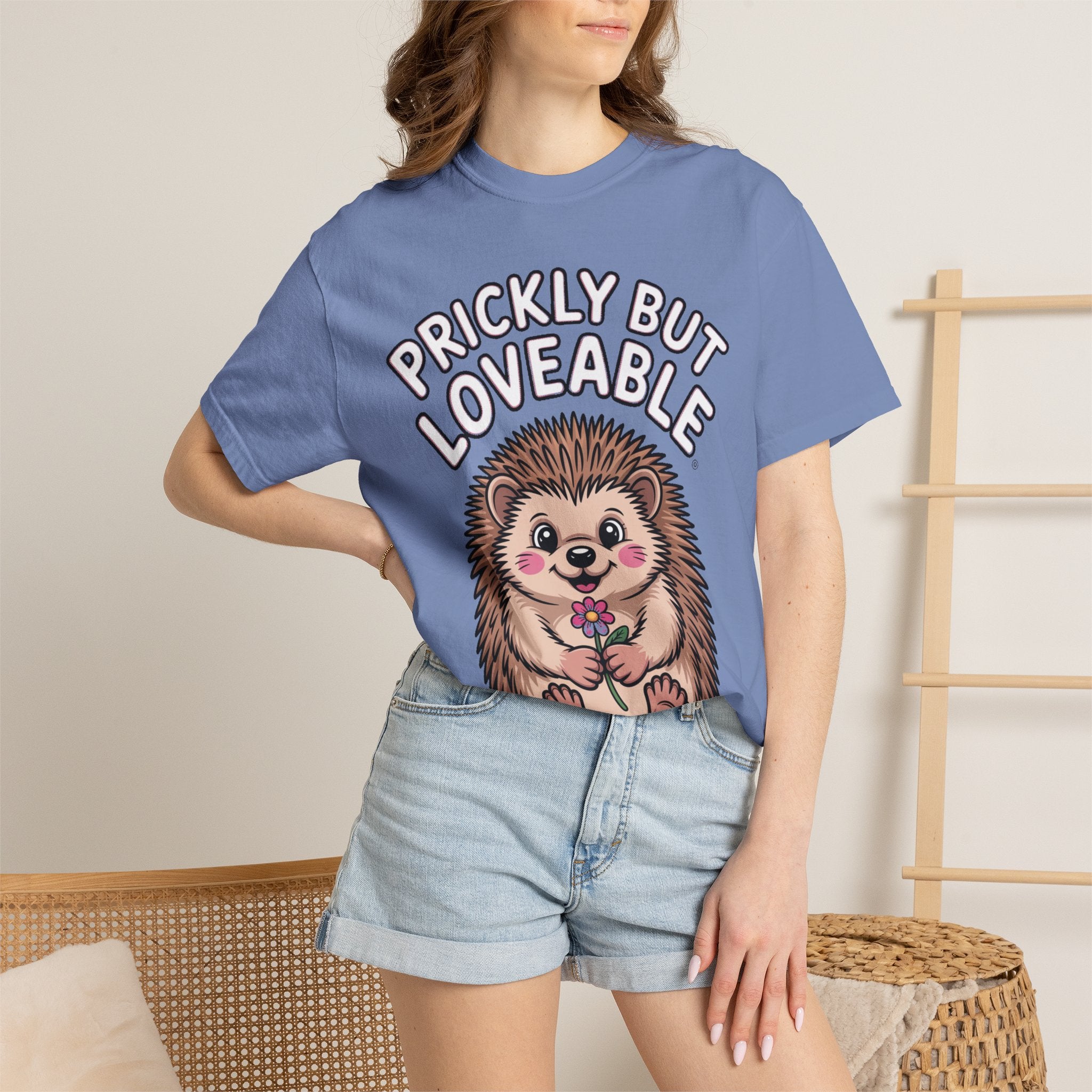 Prickly But Loveable Hedgehog Shirt, Cute Cartoon Hedgehog T-Shirt, Funny Animal Lover Gift, Flower Hedgehog Tee