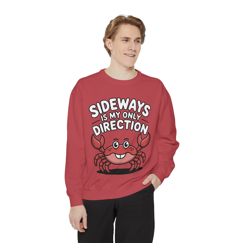 Funny Crab Sweatshirt, Sideways Is My Only Direction Crewneck, Cute Crab Lover Gift, Embroidered Patch Style Beach Sweatshirt