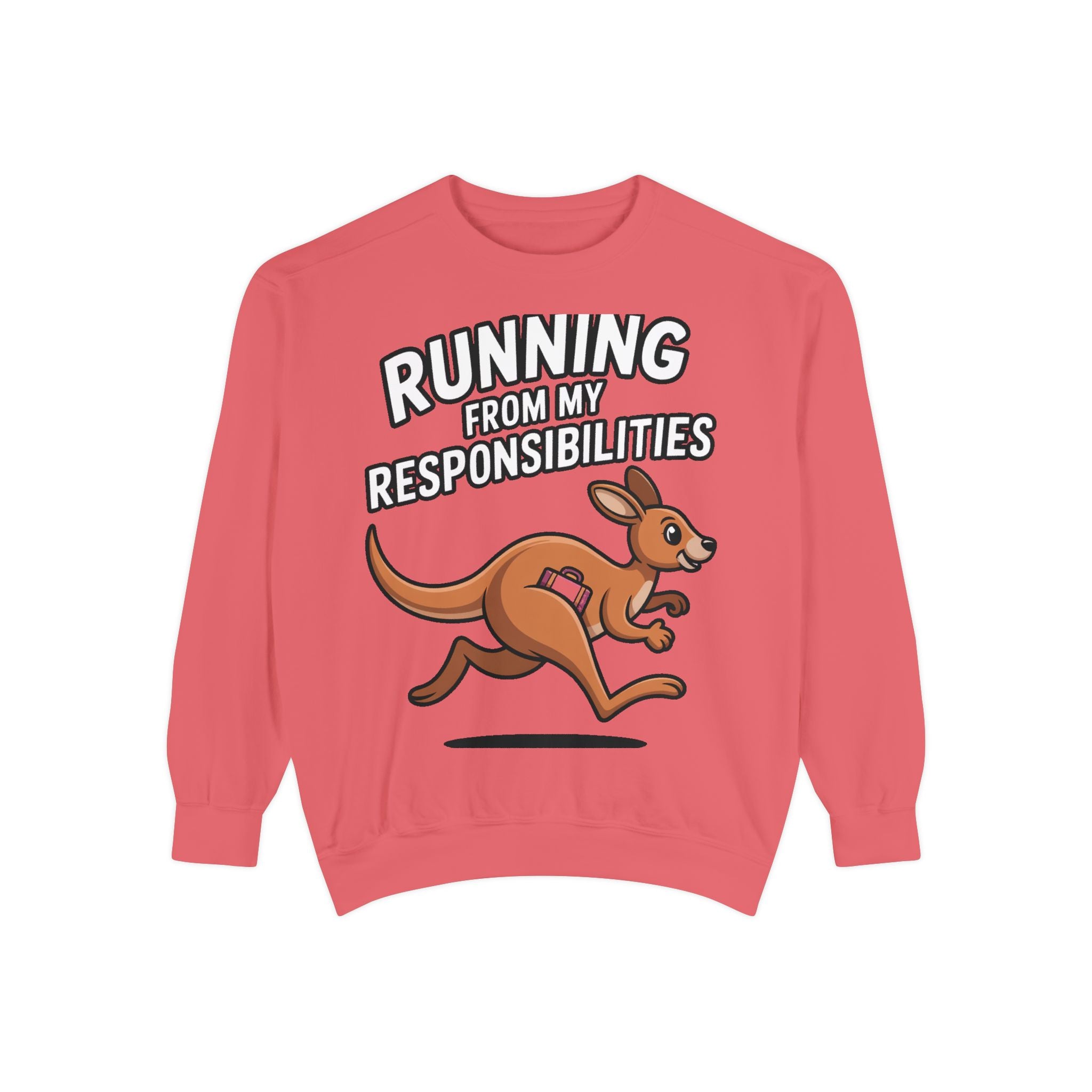 Running From My Responsibilities Sweatshirt, Funny Kangaroo Crewneck, Adulting Humor Gift, Cute Cartoon Animal Sweatshirt