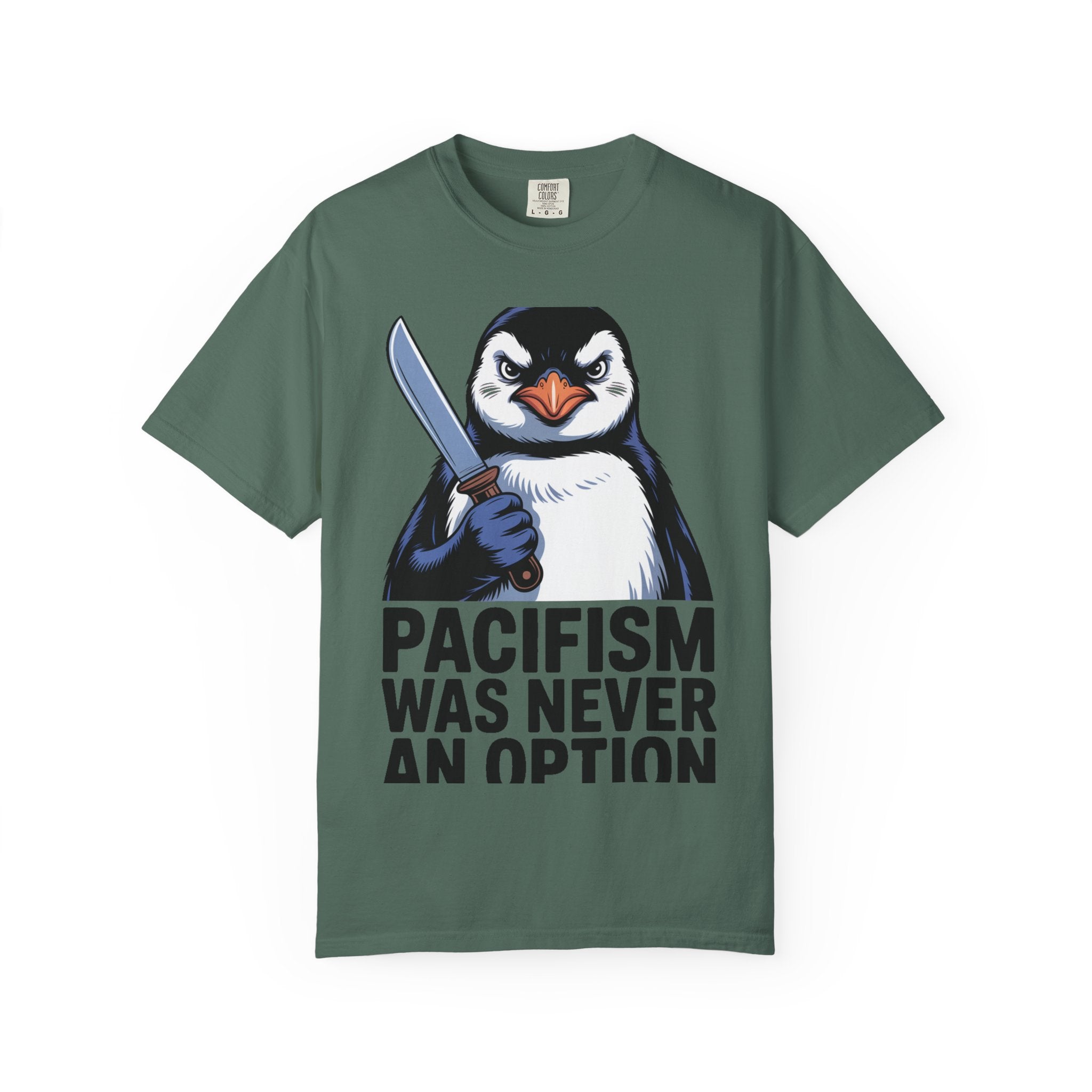 Funny Penguin Shirt, Pacifism Was Never An Option Tee, Dramatic Penguin With Knife T-Shirt, Sarcastic Meme Gift Shirt