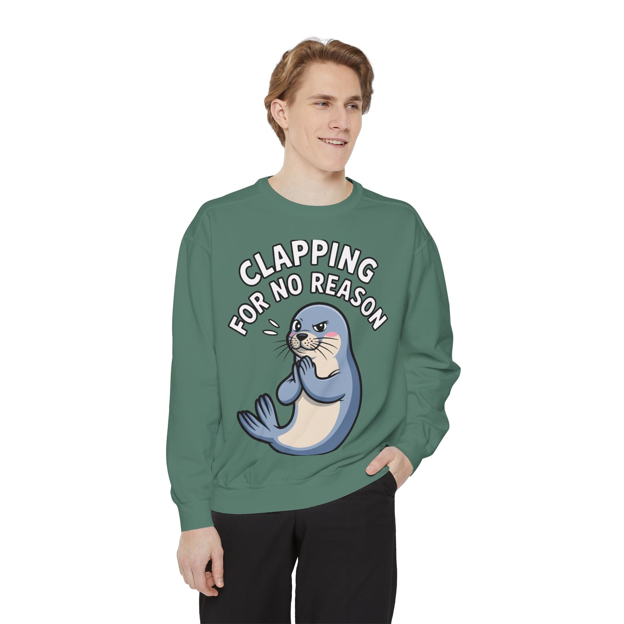 Clapping For No Reason Seal Sweatshirt, Funny Sassy Seal Crewneck, Cute Animal Embroidered Patch Style Sweatshirt, Sarcastic Gift